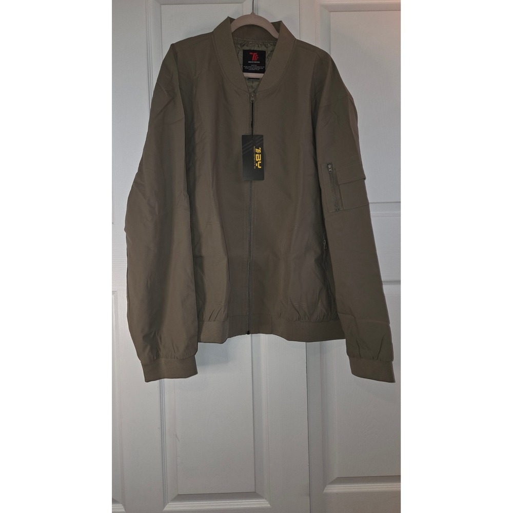 TBY Mens Fashion Khaki Bomber Jacket Full Zip Utility Flight Jacket Size 4XL NEW